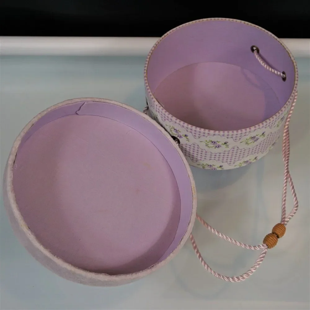 Vintage Decorative Gift Box Floral Lavender Round Keepsake Box Faux Flowers Lid